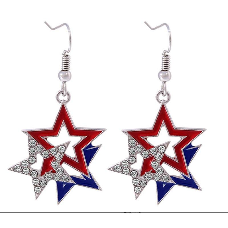 Red, White and Blue Striped American Flag Three Pentagram Earrings July 4th Independence Day Earrings