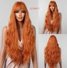 Orange Ginger Synthetic Wig Long Water Wavy Wigs For Women With Bangs Halloween Cosplay Party Daily Natural Heat Resistant Wig