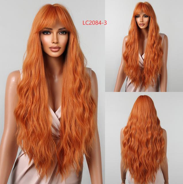 Orange Ginger Synthetic Wig Long Water Wavy Wigs For Women With Bangs Halloween Cosplay Party Daily Natural Heat Resistant Wig