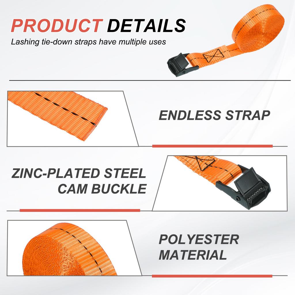 PATIKIL Camback Tie-Down Straps, 1" X 10', 2-Pack, Lashing Securing Straps, 330 Lb Break Strength, Truck Spring Fittings, Orange