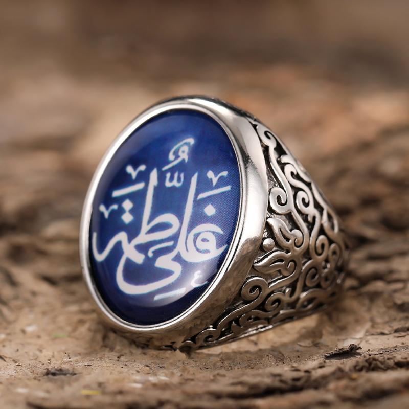 

Huitan Chic Arabian Calligraphy Pattern Rings for Men Vintage Oval Finger Accessories Individuality Versatile Party Zircon Gift 6