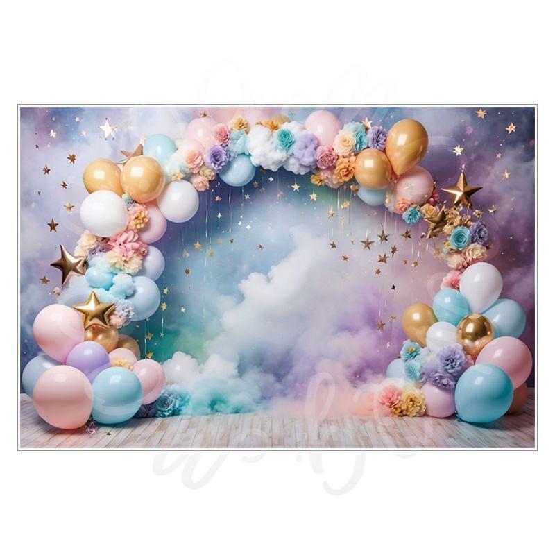 Balloon Cartoon Background Fabric  Children's Birthday Party Decoration Background Wall Fabric  Pet Photography Background Fabric
