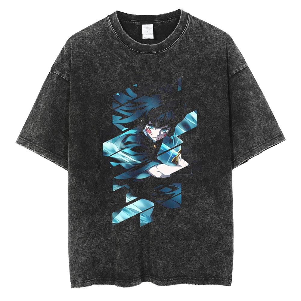 Hot Anime Demon Slayer Tokitou Muichirou Graphic Print Tshirt Men Manga Casual T-shirts Washed Cotton T Shirt Harajuku Male Tops