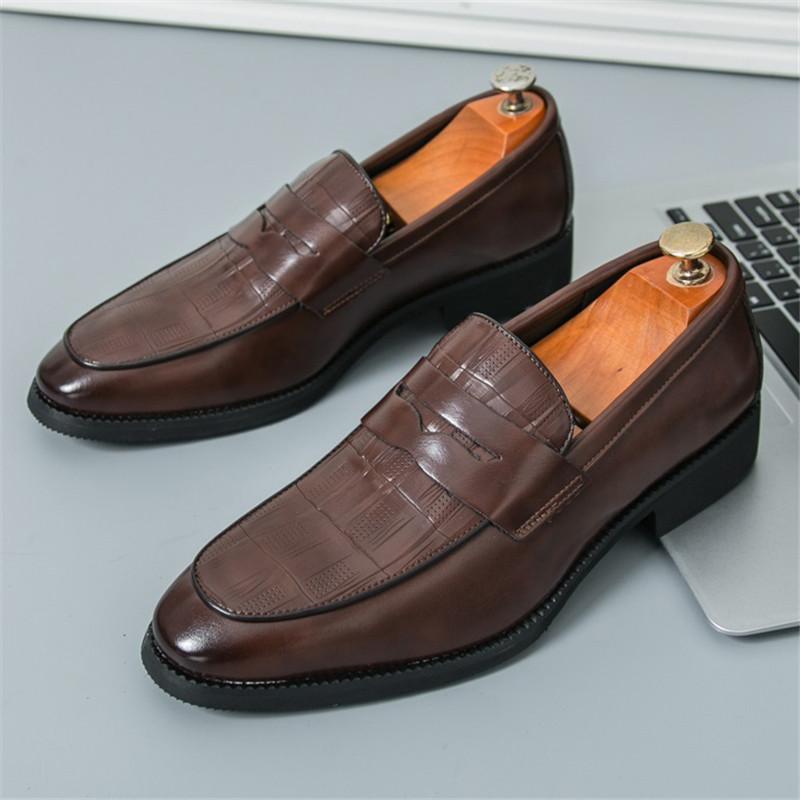 Luxury New Designer Pointed Alligator Pattern Shoes For Men Penny Loafter Formal Wedding Prom Dress Homecoming Evening Footwear