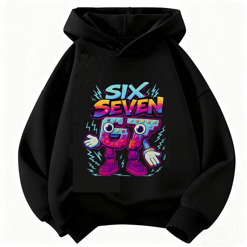 Lustiges Sechs Sieben Italienisches Brainrot 67 Zahlen Grafikdruck Hoodie Junge/Mädchen Langarm Kinder Bequemes Sweatshirt.
