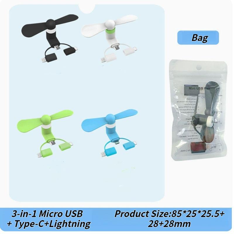 3-in-1 Mini Phone Fan - Portable Rechargeable for Android, Apple & Type-C Devices, Creative & Compact Design
