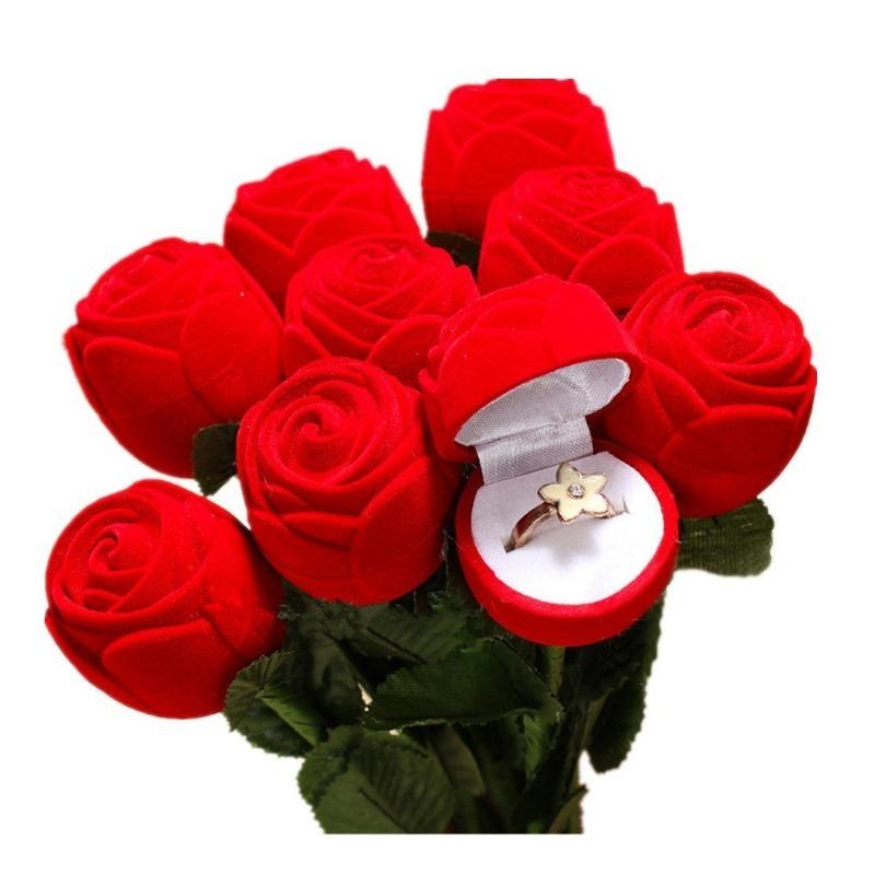 2 pieces of rose shaped ring jewelry box simulating wedding anniversary suitable for girlfriend, wife, romantic marriage proposal