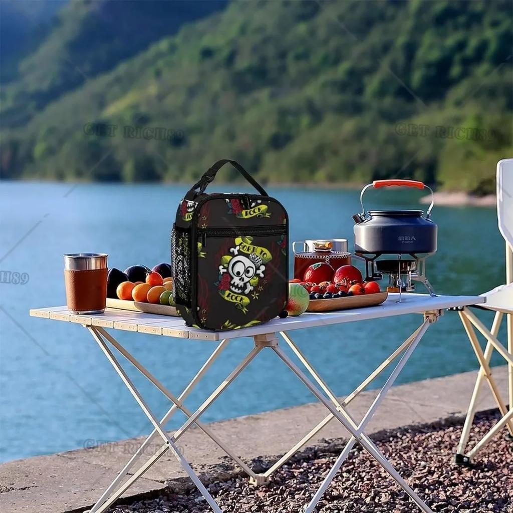 Gothic Skull Insulated Lunch Bag for Women Men Portable Cute Lunch Box for Work High Quality and Large Quantity Tote Bag