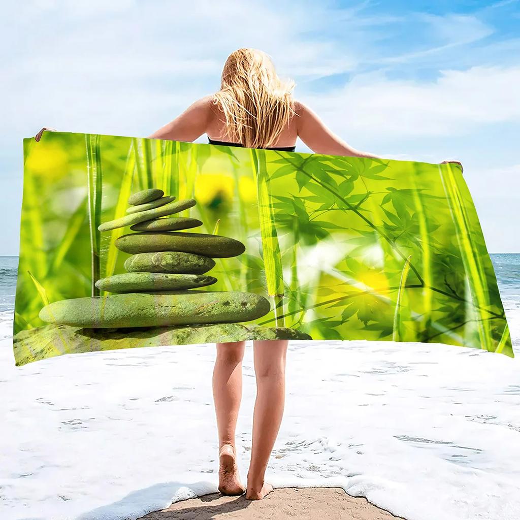 Zen Stones Bamboo Beach Towel Soft Absorbent Bath Towel Microfiber Quick Dry Hand Towels for Sport Gym Spa Travel Yoga Swimming