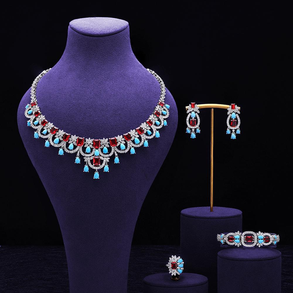 Bridal Accessories Necklace Zircon Haute Couture Jewelry Women's Necklace Earrings Premium 4-piece Set