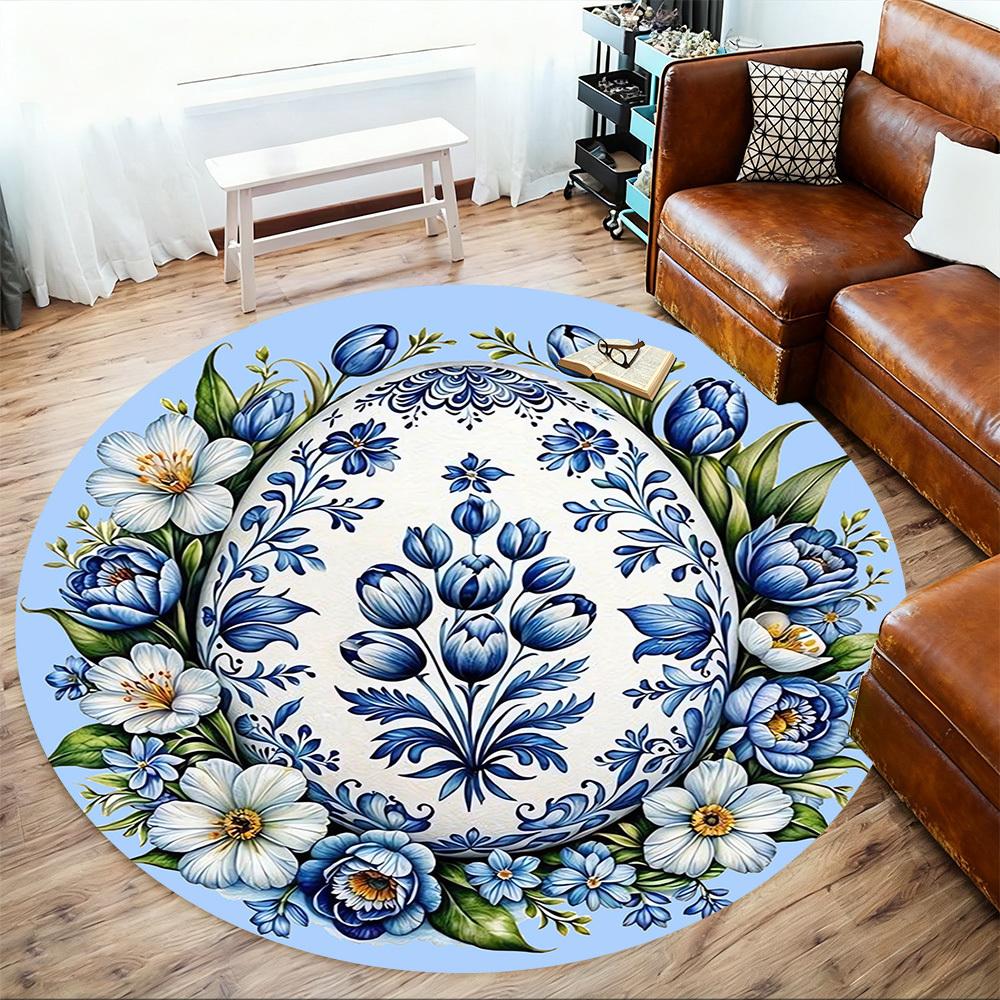 1pc Floral Patterns Egg Round Chair mat Area Rug - Non-Slip, Floor Mat for Office, Bedroom, and Indoor Decor -1002231