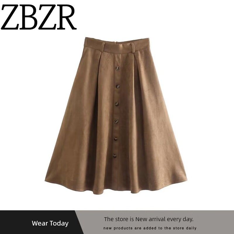 Za Export New Arrival Women's Clothing ZR Fashion Style French Design Fashionable All-Match Suede Pocket High Waist Skirt