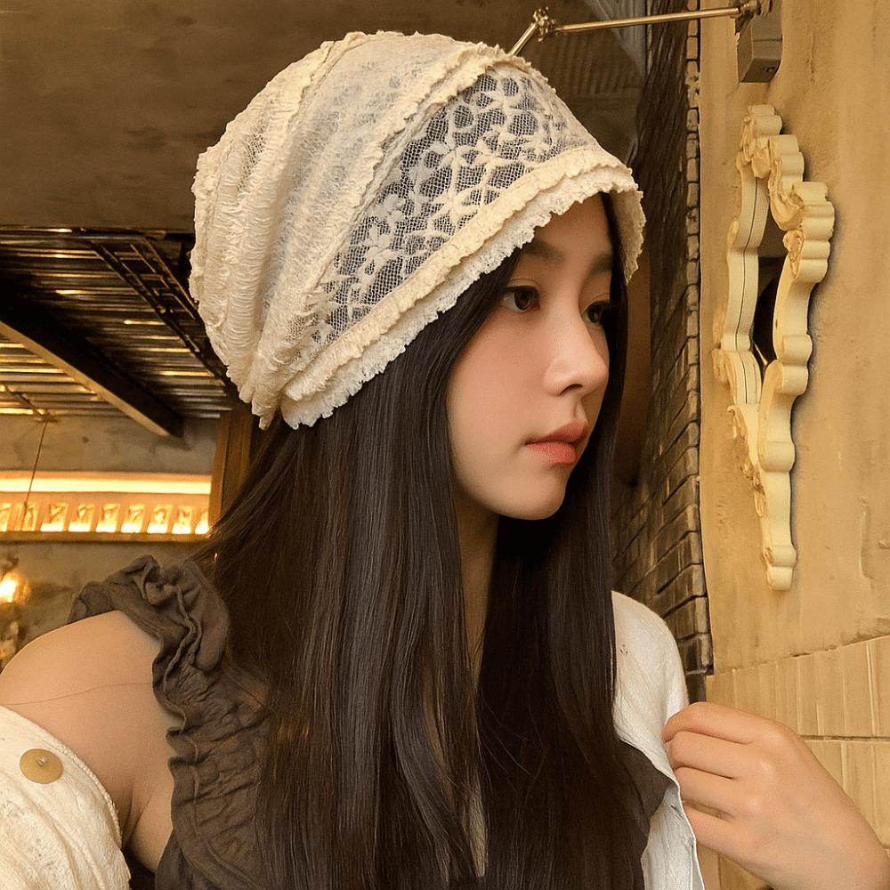 Breathable Beanies Hat Y2k Flower Cap Cute Embroidered Lace Hat  Apparel Accessories