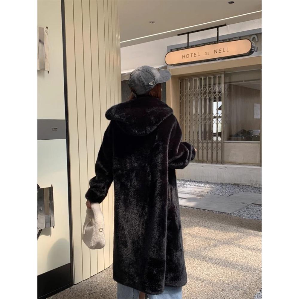 New High-end Imitation Velvet Mink Fur Coat Fur Coat Women's Long Hooded Environmentally Friendly Fur Coat