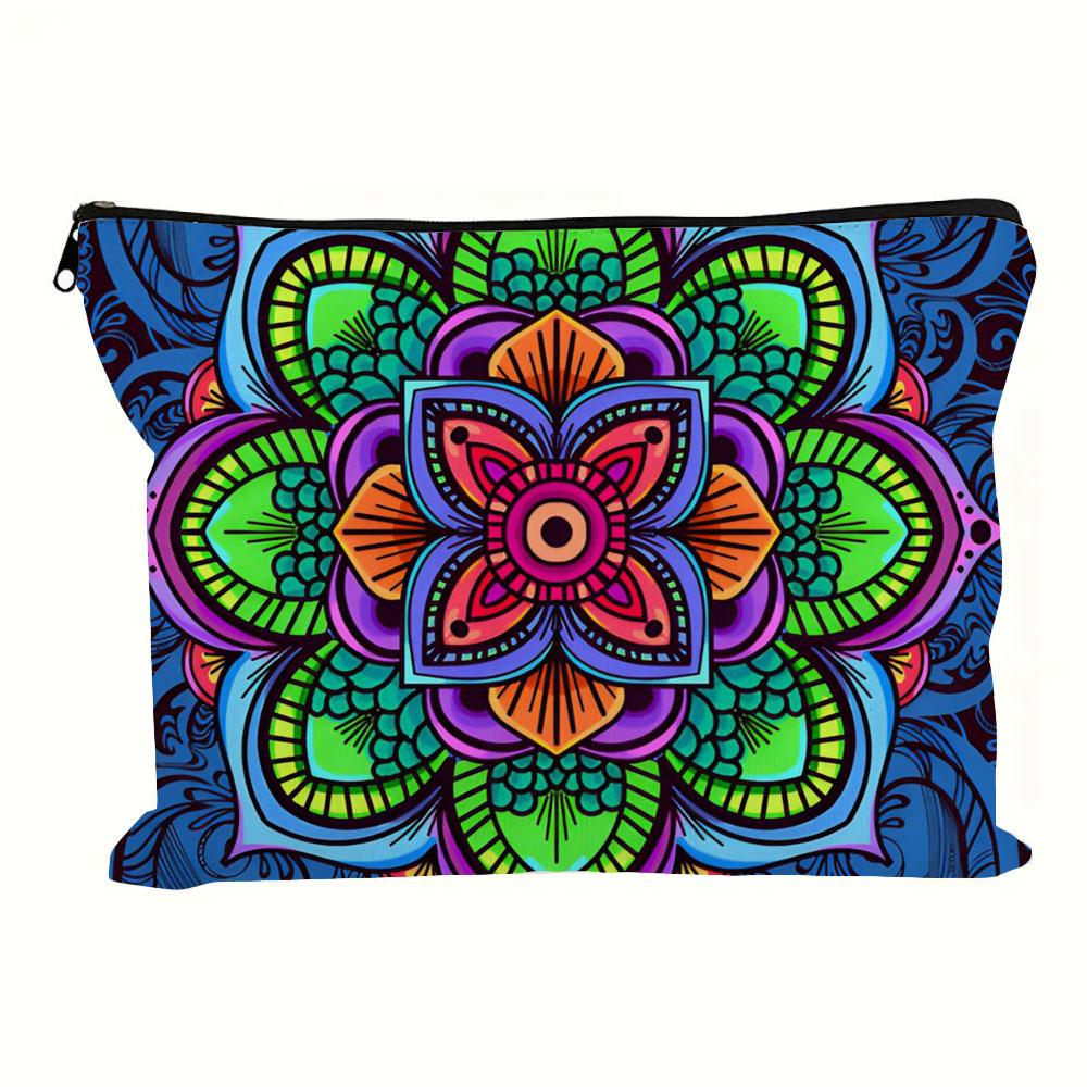 Vintage Mandala Print Cosmetic Bag Lightweight Clutch Coin Purse; Zipper Portable Makeup Pouch Pencil Case Holiday Gift Bags