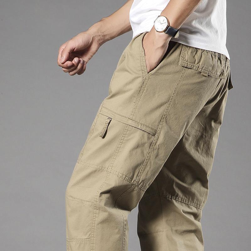 Man Casual Cargo Pants Zipper Pockets Big and Tall Sports Outdoor Outfits Khaki Grey Men's Trousers