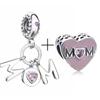2pcs /Lot Pink Mom Heart Key Lock Charm Beads Pendant Fit Original Diy Brand Bracelet Necklaces For Women Men Wife Jewelry Making