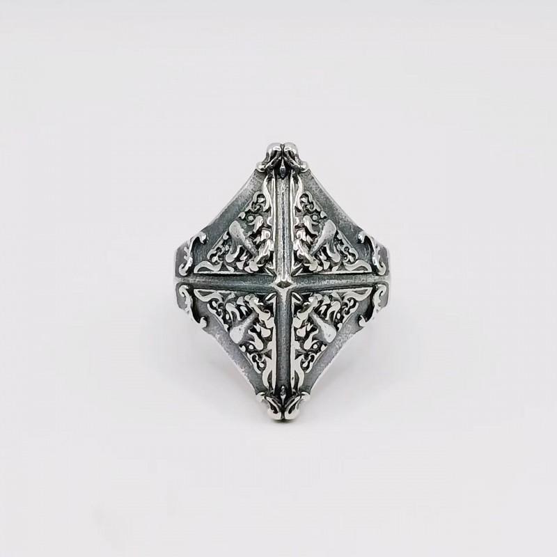 Adjustable Open Ring Men Women Vintage Geometric Pyramid Design Oxidized Brass With Gold Plating Retro Chic Jewelry Adjustable Open Band