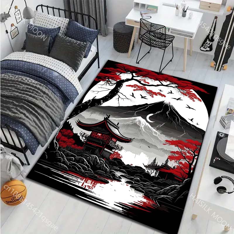 1 Pezzo Tappeto Stile Pittura a Inchiostro Monte Fuji Giapponese per Soggiorno Camera da Letto Divano Decorazione Casa Rus Tappetino Antiscivolo Regalo di Lusso