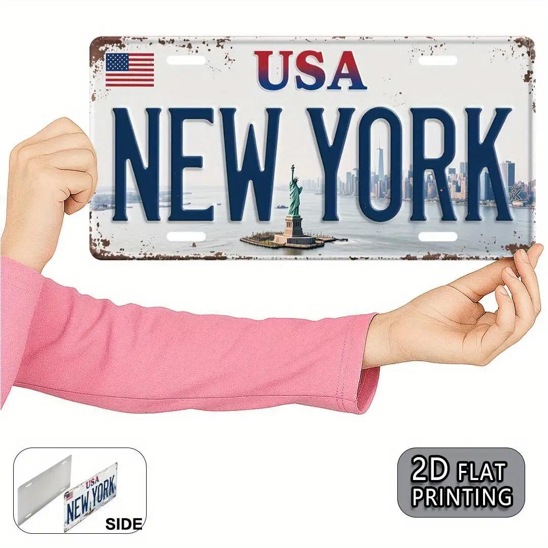 

HD Tin Sign Vintage USA New York License Plate Metal Wall Art Retro Statue of Liberty Cityscape Decor for Bar Man Cave Americ 15x30cm(5.9x7.8inch)