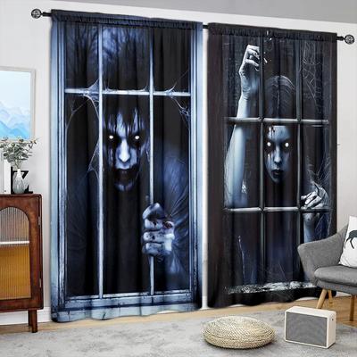 2pcs Terrifying Men and Women Printed Curtain for Home Decor - Rod Pocket Window Treatment for Bedroom, Office, Kitchen