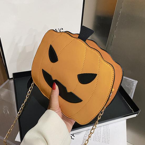 Halloween Pumpkin Bag Spooky Pumpkin Purse Crossbody Pumpkin Bag with Chain Shoulder Strap for Parties or Trick-or-Treating