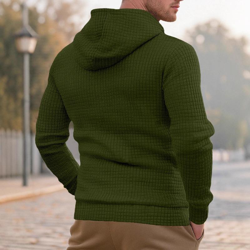 European Size Men's Casual Pullover Jacquard Pocket Sweater Small Square Quilting Cotton Fabric Hooded