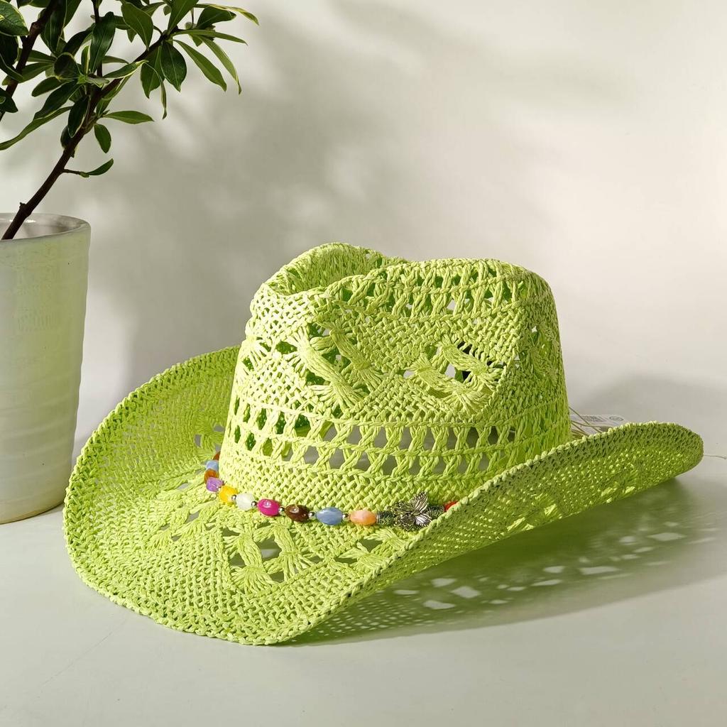 2026 Melesh Western-style Ginger Cowboy Hat with a Flexible Brim The Bohemian Style Is Perfect for Sun Protection On the Beach.