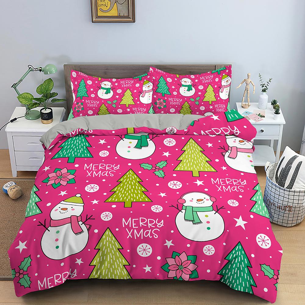 Merry Christmas King Queen Duvet Cover Xmas Bedding Set For Kid Santa Claus Quilt Cover Cartoon 2/3Pcs Polyester Comforter Cover