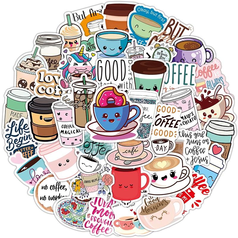 50 Pack Coffee Stickers Water Bottles Laptop Car Hydroflasks Phone Motorcycle Guitar Skateboard Computer Coffee Cup Vinyl Sticker Waterproof