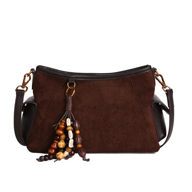 Underarm bag women's 2025 new autumn and winter high-end retro fashion shoulder bag suede messenger bucket bag