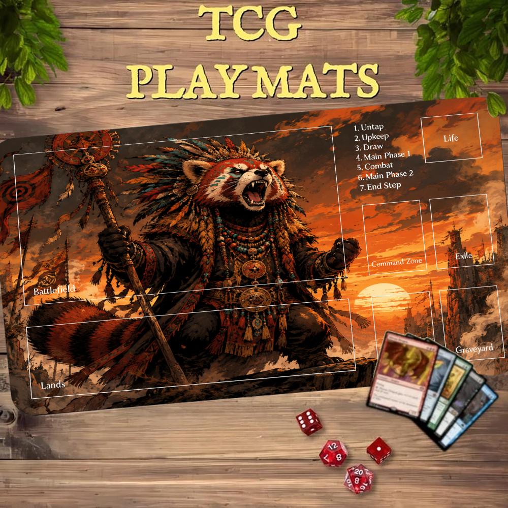 Red Panda Chieftain MTG Playmat Card Game Mat with Command Zone TCG Table Mat Anti Slip Rubber Desk Pad Magic The Gathering Game