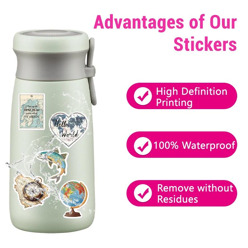 50PCS Vintage Travel Clock Map Stickers Set Retro Aesthetic Waterproof Vinyl Decals for Scrapbooking DIY Laptops