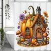 Jesienna Dyniowa Chata Kwiatowa Grzybowa Zasłona Prysznicowa, Dekoracyjna Zasłona Prysznicowa do Łazienki, Wodoodporna Zasłona Prysznicowa z Haczykami