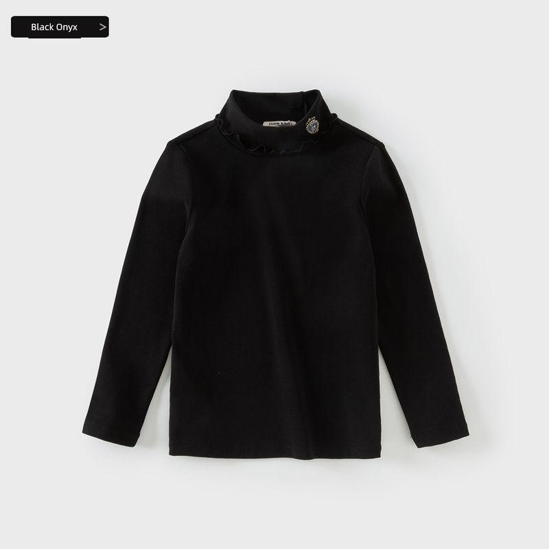David Bella Girls  Antibacterial T-Shirt Kidsren s High-Neck Bottoming Shirt for Girls 2026 Spring New Style Girls  Long-Sleeved Top Black Agate [Spot] 110