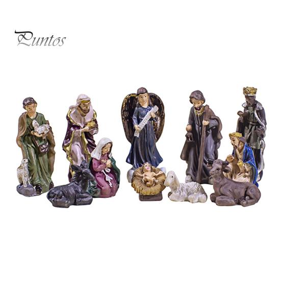Christian Religious Gifts 11 Pcs Christmas Nativity Scene Set, Resin Mini Figurines Tabletop Decor, Indoor Creche Display Holy Family Angel