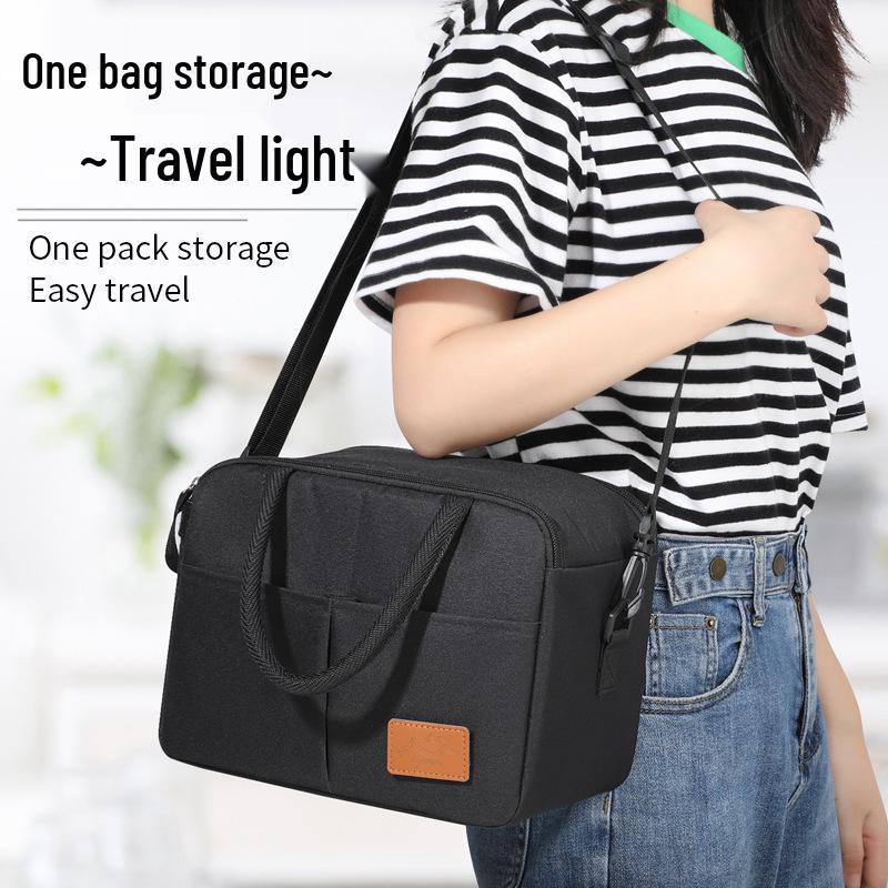 Insulated Solid Color Oxford Cloth Lunch Bag - Portable Bento Bag with Thickened Design and Crossbody Strap for Office Workers