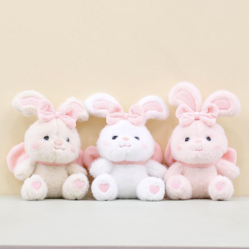 Chaveiro de Coelhinho de Pelúcia Adorável com Laço Boneca Coelho Fofa Pingente de Bolsa Brinquedo Macio 17cm