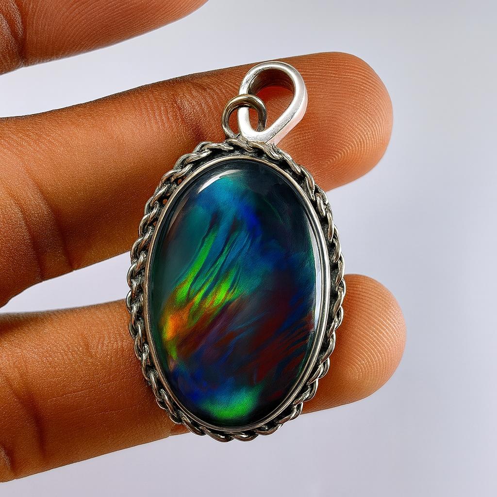 925 Sterling Silver Pendant 40 Ct Natural Multicolor Opal Jewelry