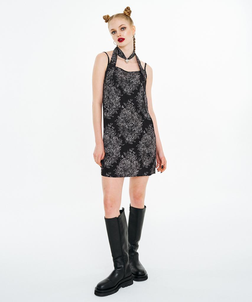 OTHER-worldly Slip Dress & Pendant Scarf Set [Black]