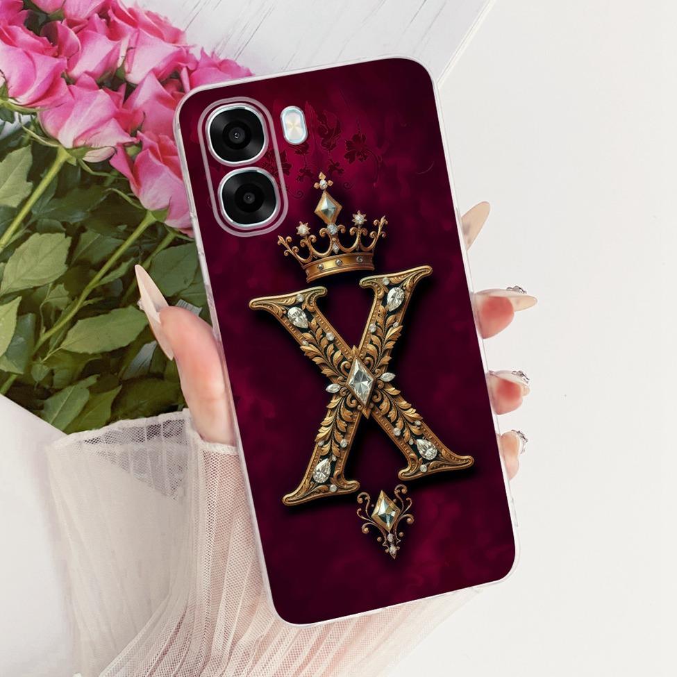 

Clear Casing For Oppo A6x 4G CPH2819 Cover For Oppo A6x 5G CPH2783 Case Luxury A-Z Letters Fashion Cool Crown 2D Painted A6x 5G CPH2783
