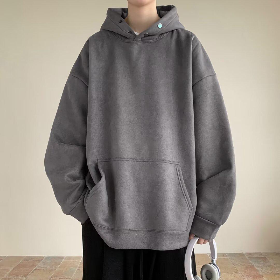 

Мужской флисовый свитер в гонконгском стиле: Куртка с капюшоном, свободного кроя, для стильных студентов, размер плюс, осень/зима 3XL темно-серого