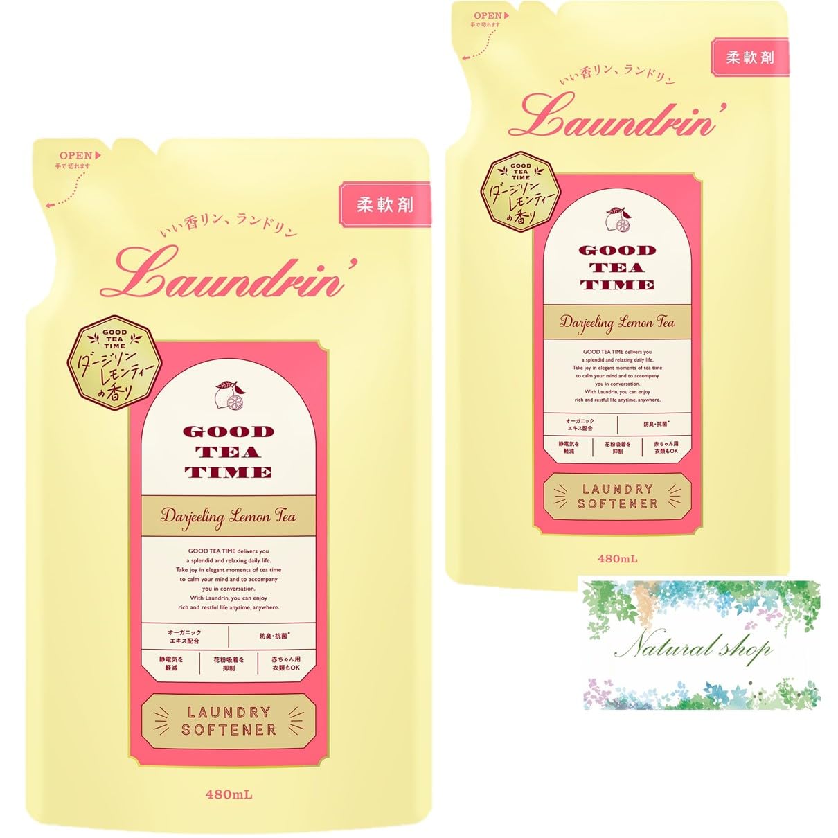 

[Эксклюзив для Amazon.co.jp] Кондиционер для белья Laundrin Darjeeling Lemon Tea Запасной блок, 480 мл x 2 пакета (Оптовая покупка с бонусом в комплекте)