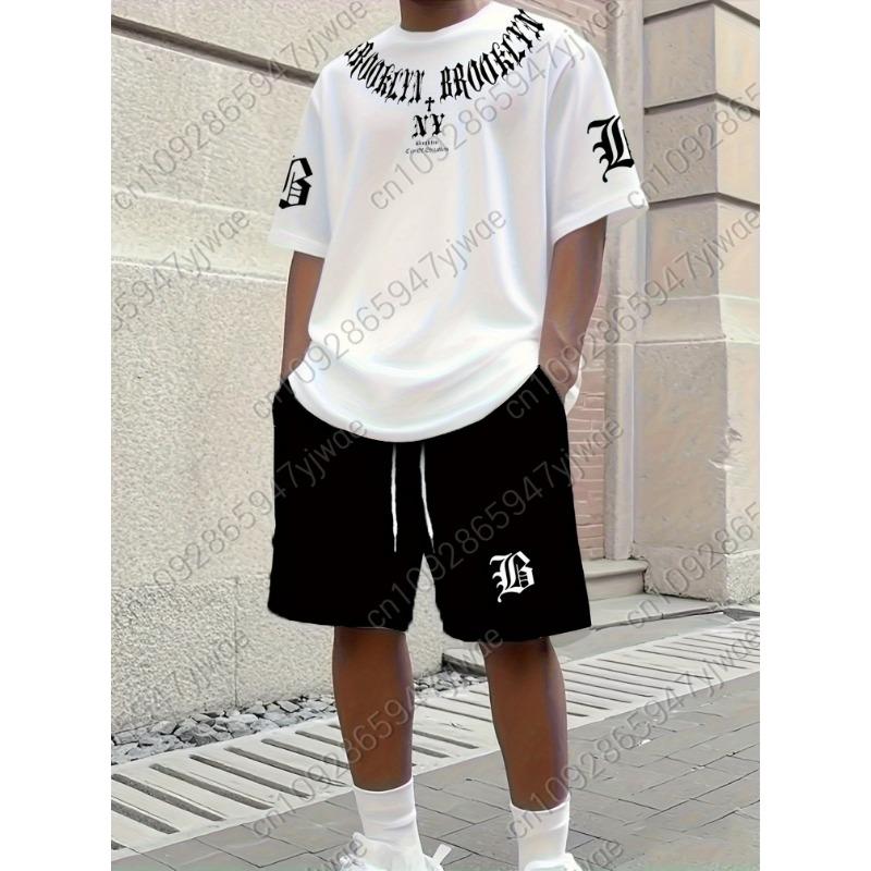 2026 Summer Men 2pcs Setmens Letter Pattern Casual Sports sT-Shirt Shorts Set Adult Men Jogging Plus Size Tracksuit 2 Piece Set