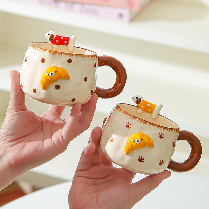 Puppy ceramic mug couple water cup hand-painted cup home office coffee cup for girls birthday gift