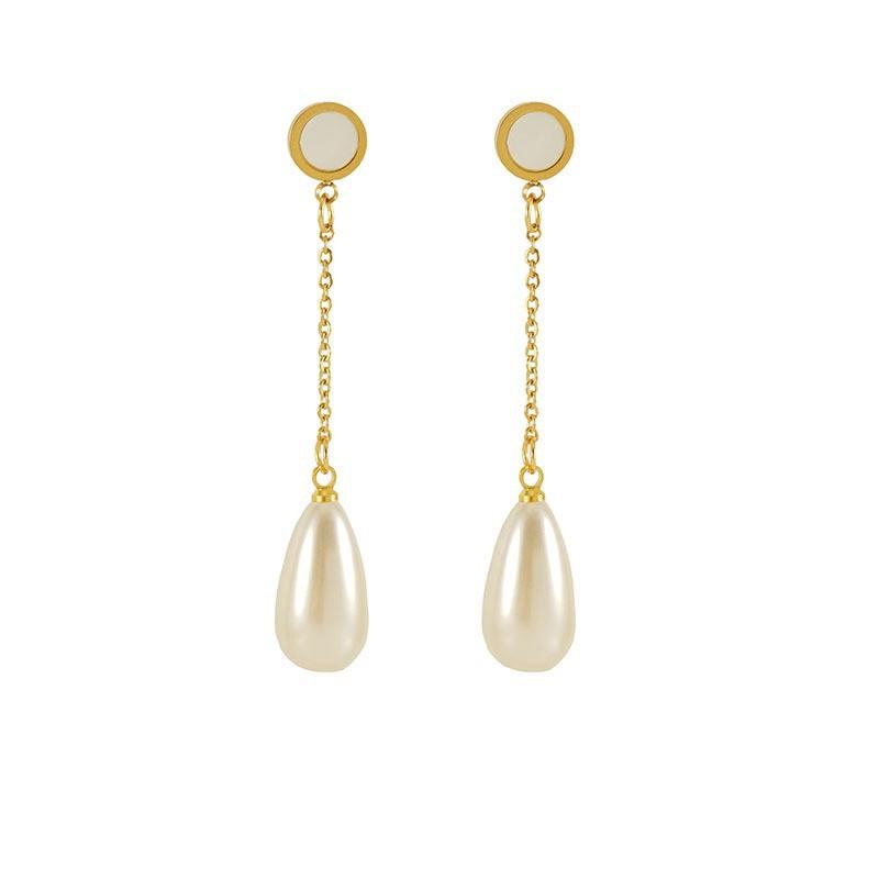 Personalized Stainless Steel Shell Pearl Earrings Stud Earrings Retro Versatile Titanium Steel Earrings Women