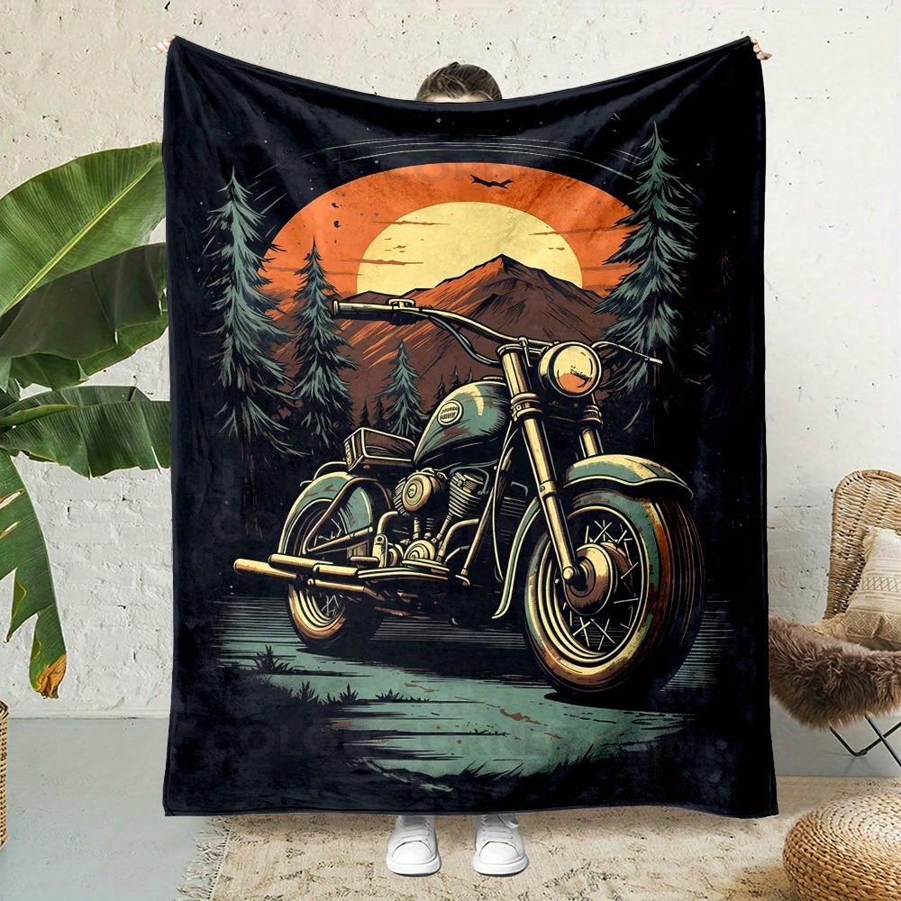 

Motorcycle sunset pattern Flannel printed blanket suitable for all seasons suitable for living room office sofa and travel 75x100cm (30x40inch)