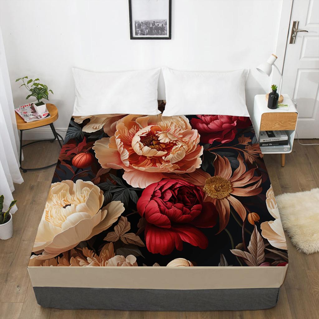 3D Printed Flowers Pattern Bed Sheet Bed Sheet Printing Mattress Cover Bed Sheet Home Textile Bedding Single Piece
