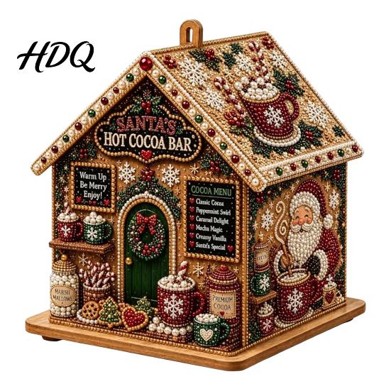 DIY Weihnachtsornament-Set 3D-Haus Kunst-Set mit Kunstperlen Handgemaltes Strassstein-Malerei Hüttenmontage für Erwachsene Tisch-Weihnachtsbaum Aufhängbar Perlenbesetzt