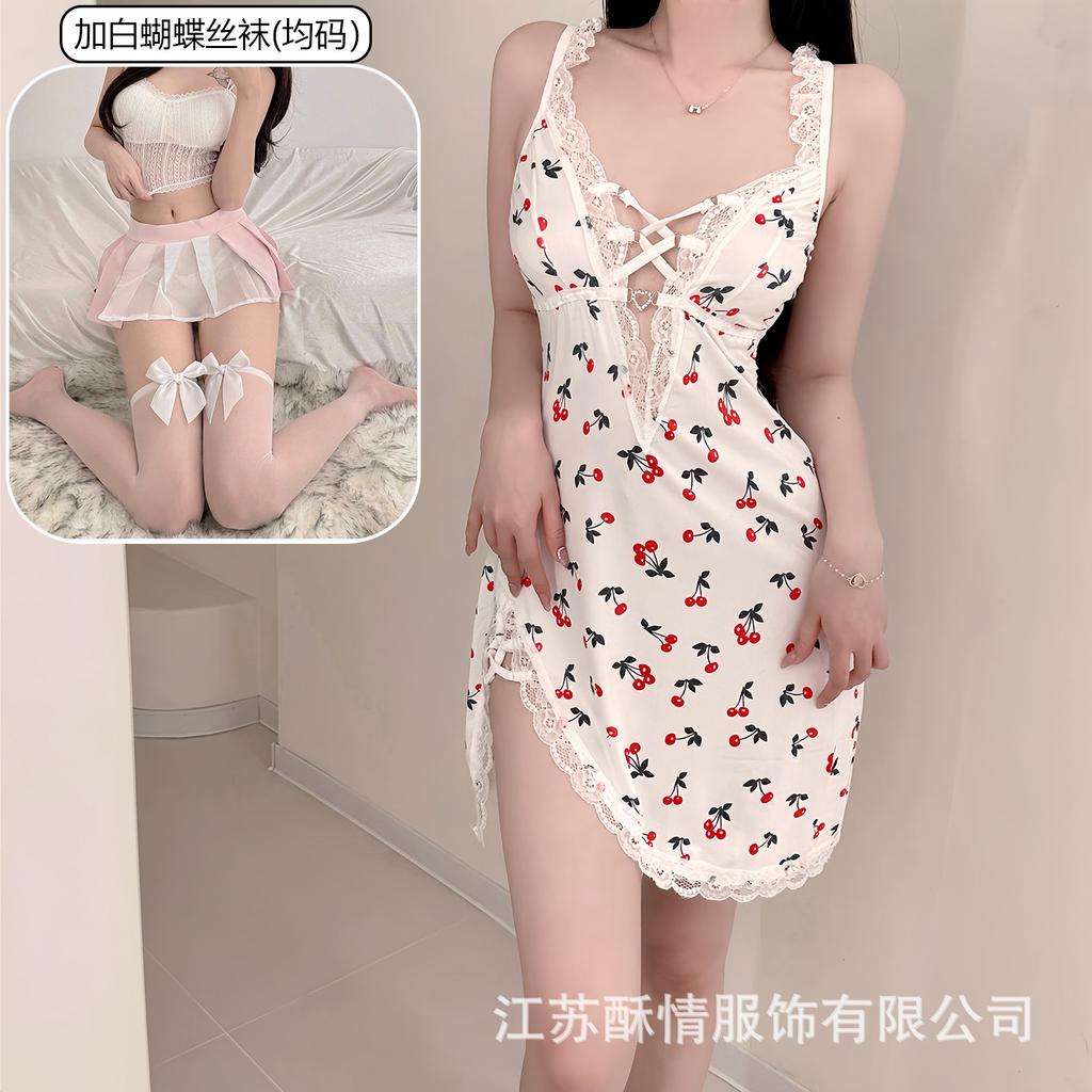 Sex lingerie pure desire cherry sexy women's bed small chest plus chest pad passion uniform seduction suit